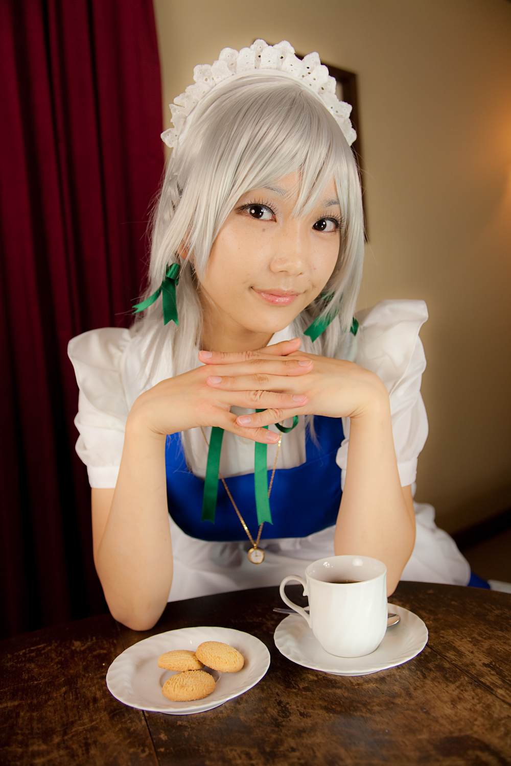 Cosplay beauty set C77 Sakuya izayoi white silk wig (1)